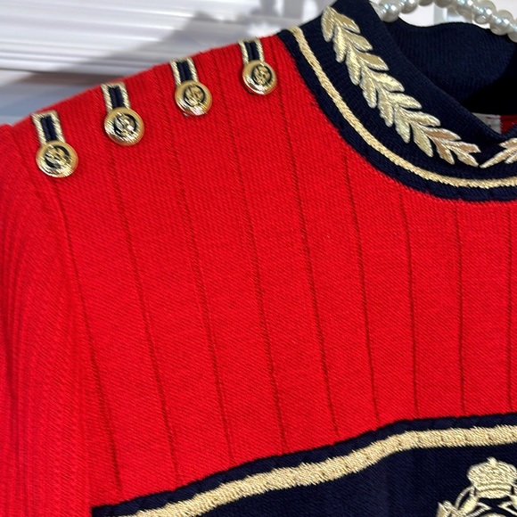St. John Collection vintage red, navy and gold Santana knit sweater - Picture 2 of 7